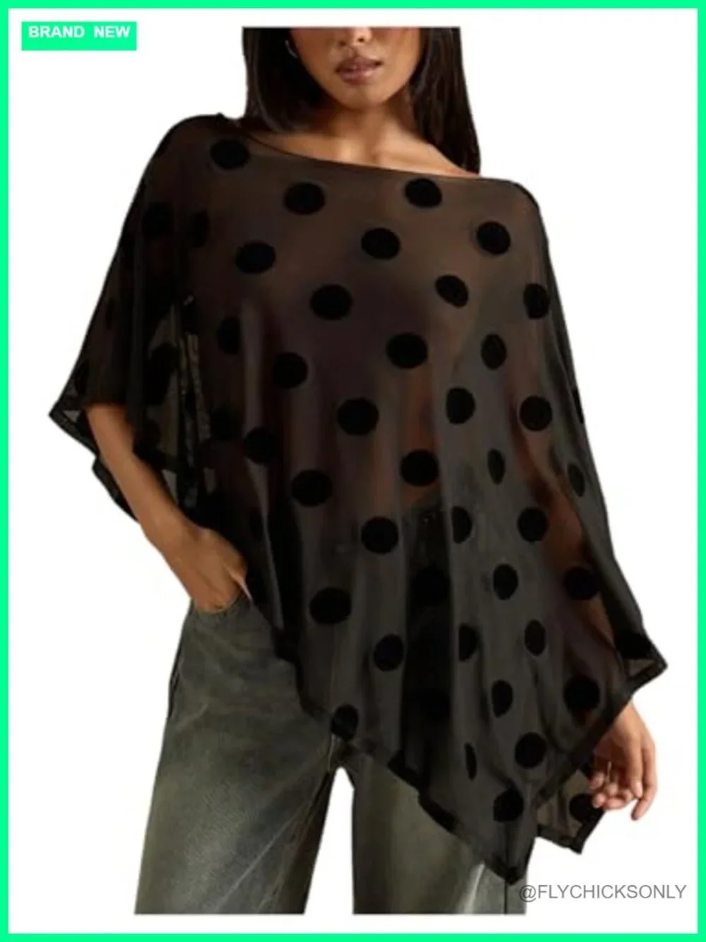 Asymmetric Sheer Chiffon Polka Dot Poncho Shawl Cover Up